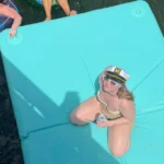 Premium Pontoon Party rental boat docked at a Fort Lauderdale marina. Pontoon Party review